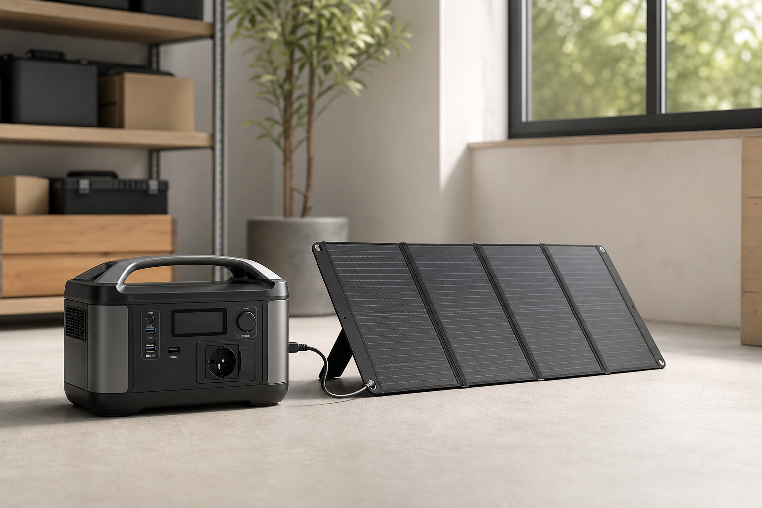 Moderner Solarspeicher im Wohnumfeld